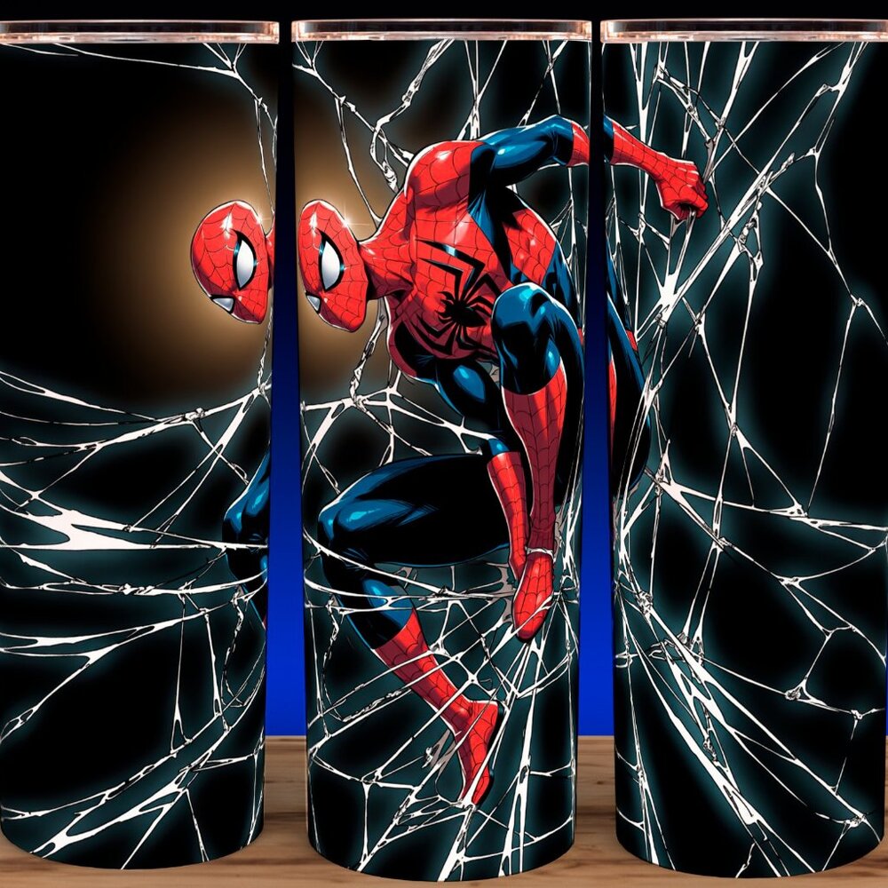 Spiderman Caught in Spider Web Comic Book Style Cup Mug Tumbler
